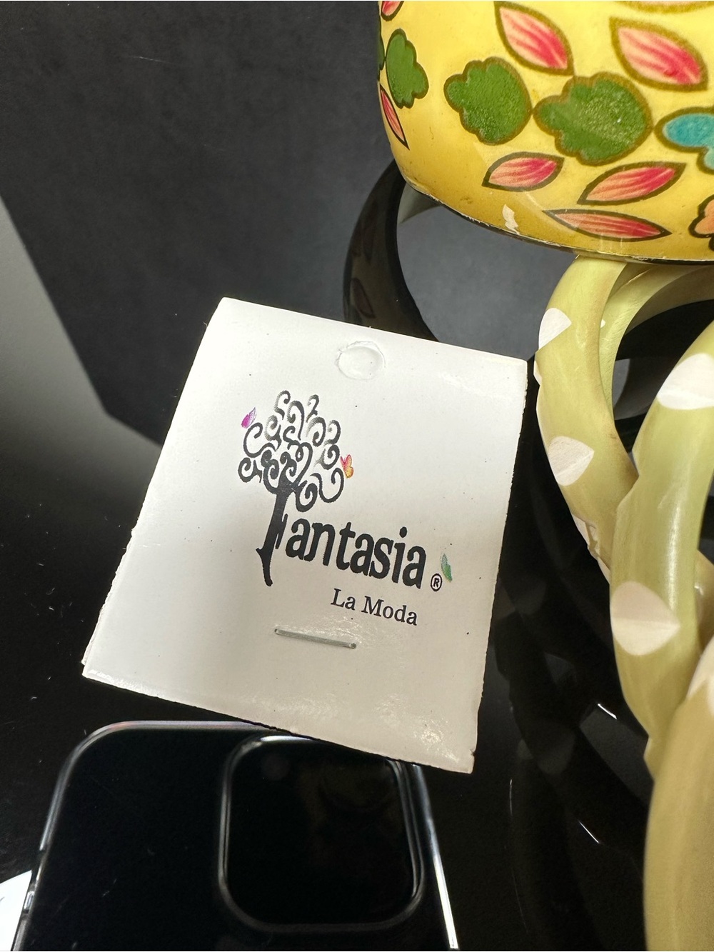 Fantasia La Moda Boho Bangle Bracelet Set Green Floral Gold Tone NWT - Picture 3 of 4